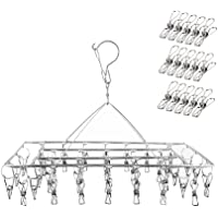 Ruesious Tendedero Colgante de Acero Inoxidable con 36 Clips- Resistentes al Viento- Calcetines- Ropa Interior- Ropa…